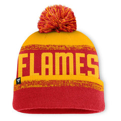 Calgary Flames Fanatics Fundamentals Thrive Cuffed Knit Hat with Pom Red/Gold