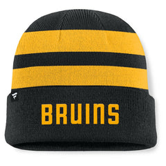 Boston Bruins Fanatics Fundamental Swipe Stripe Cuffed Knit Hat Black/Gold