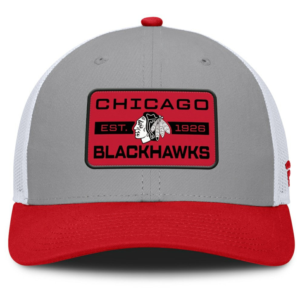 Chicago Blackhawks Fanatics Fundamental Adapt Trucker Adjustable Hat Gray/Red