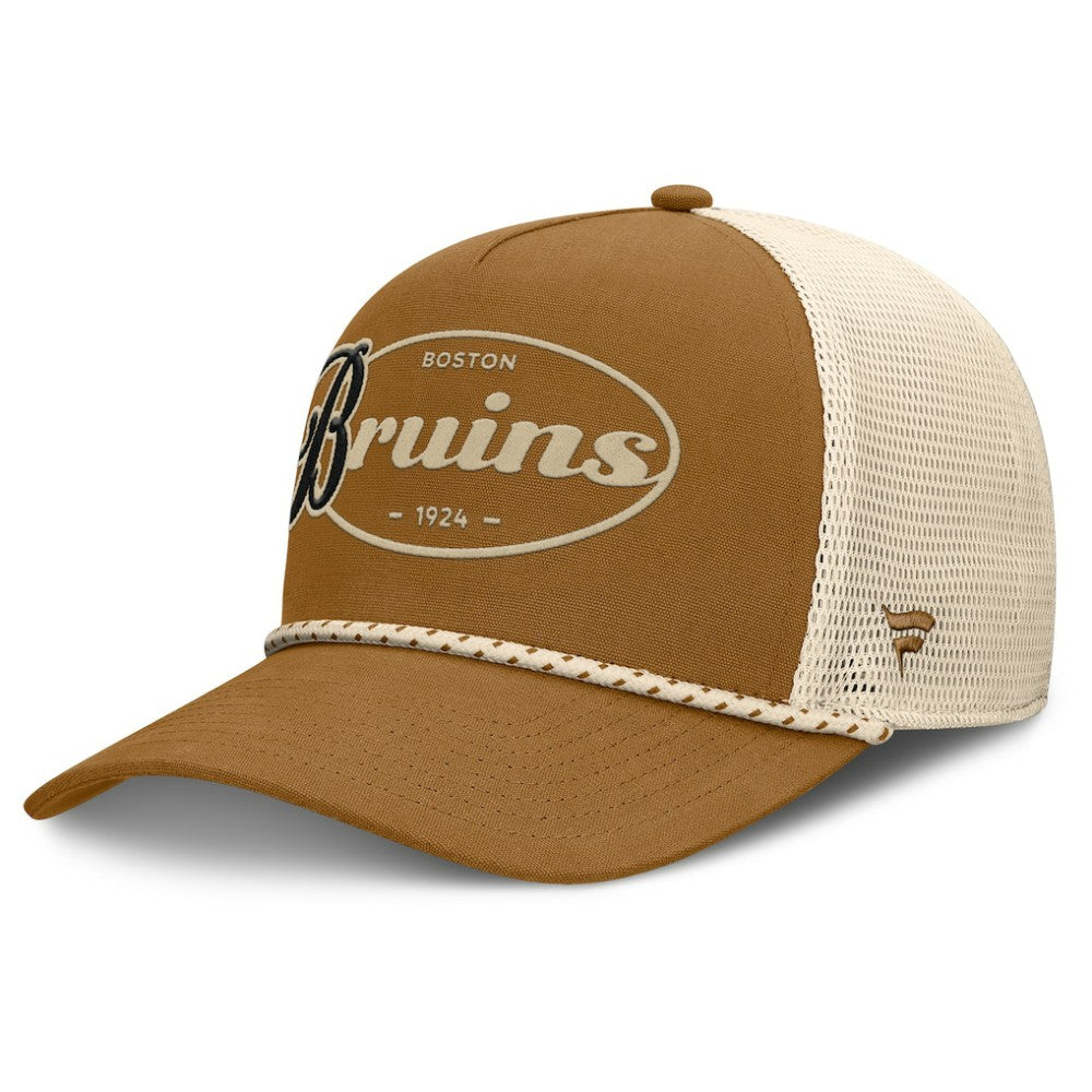 Boston Bruins Fanatics Heritage Fetch A-Frame Trucker Adjustable Hat Brown/Cream