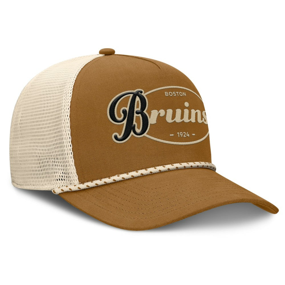 Boston Bruins Fanatics Heritage Fetch A-Frame Trucker Adjustable Hat Brown/Cream