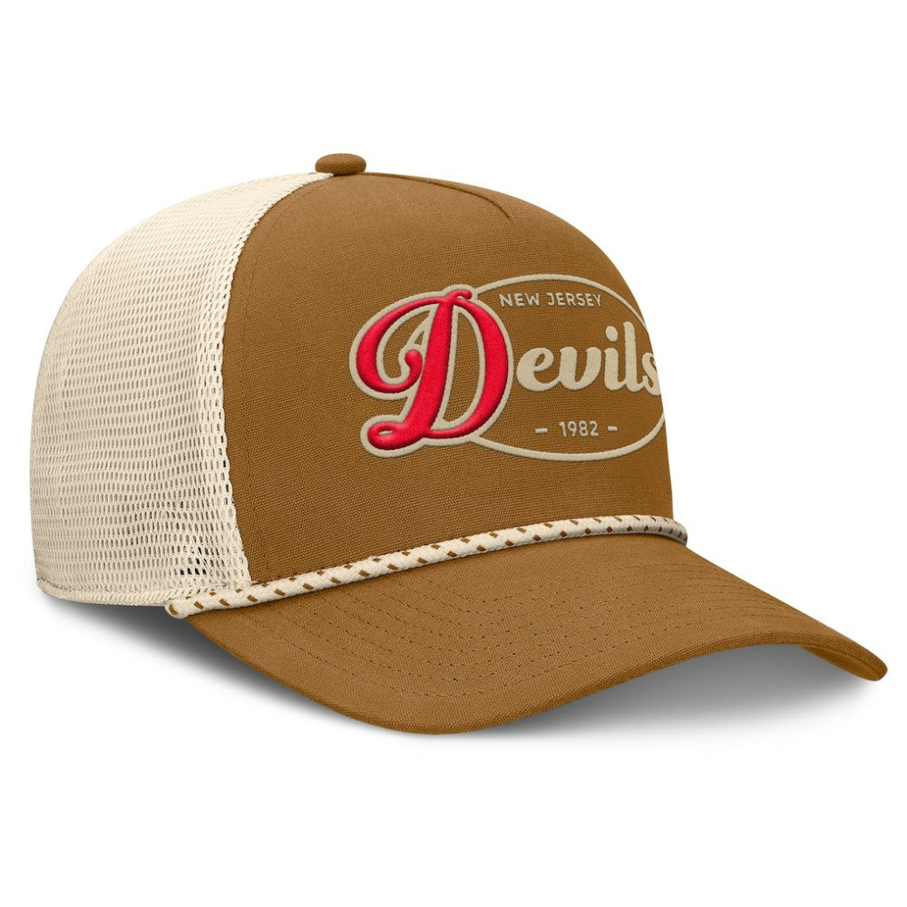 New Jersey Devils Fanatics Heritage Fetch A-Frame Trucker Adjustable Hat Brown/Cream