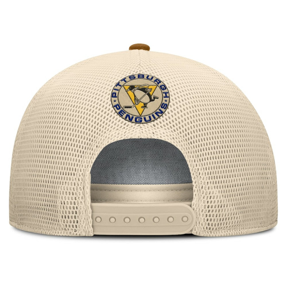 Pittsburgh Penguins Fanatics Heritage Fetch A-Frame Trucker Adjustable Hat Brown/Cream