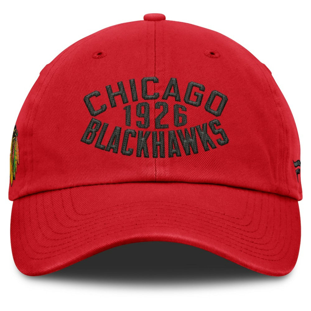 Chicago Blackhawks Fanatics Fundamentals Archer Adjustable Hat Red