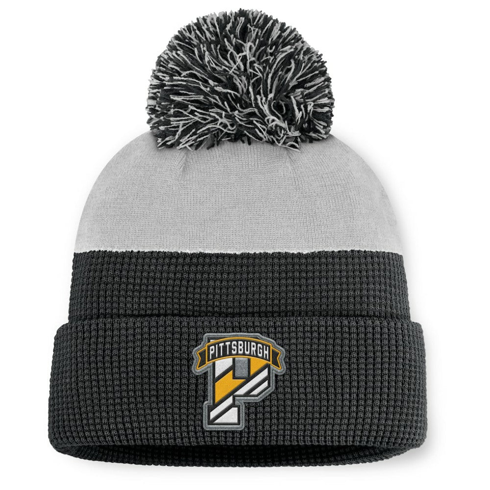 Pittsburgh Penguins Fanatics Authentic Pro Home Ice Cuffed Knit Hat with Pom Black/Gray