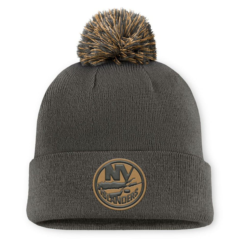 New York Islanders Fanatics Authentic Pro Military Appreciation Cuffed Knit Hat with Pom Charcoal