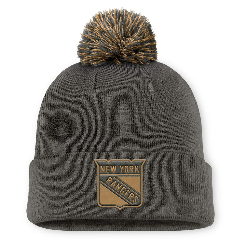 New York Rangers Fanatics Authentic Pro Military Appreciation Cuffed Knit Hat with Pom Charcoal