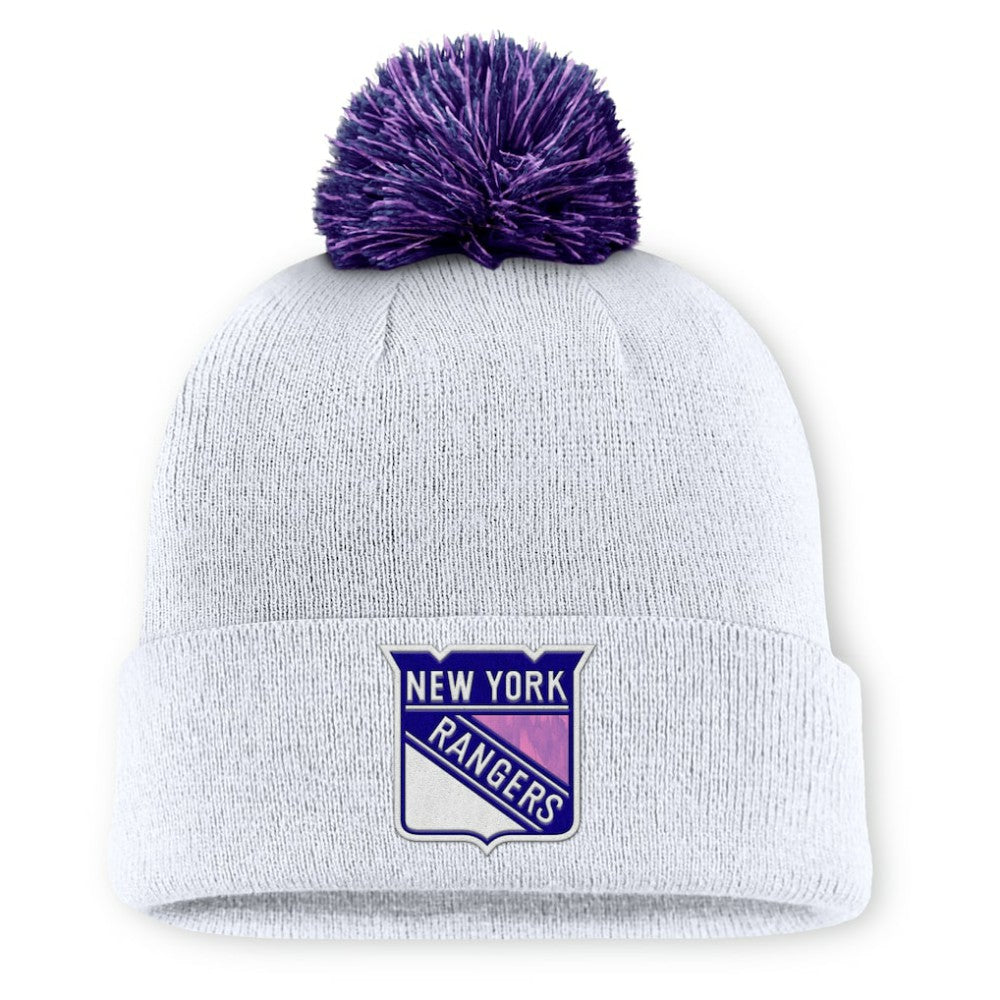 New York Rangers Fanatics Authentic Pro Hockey Fights Cancer Cuffed Knit Hat with Pom White