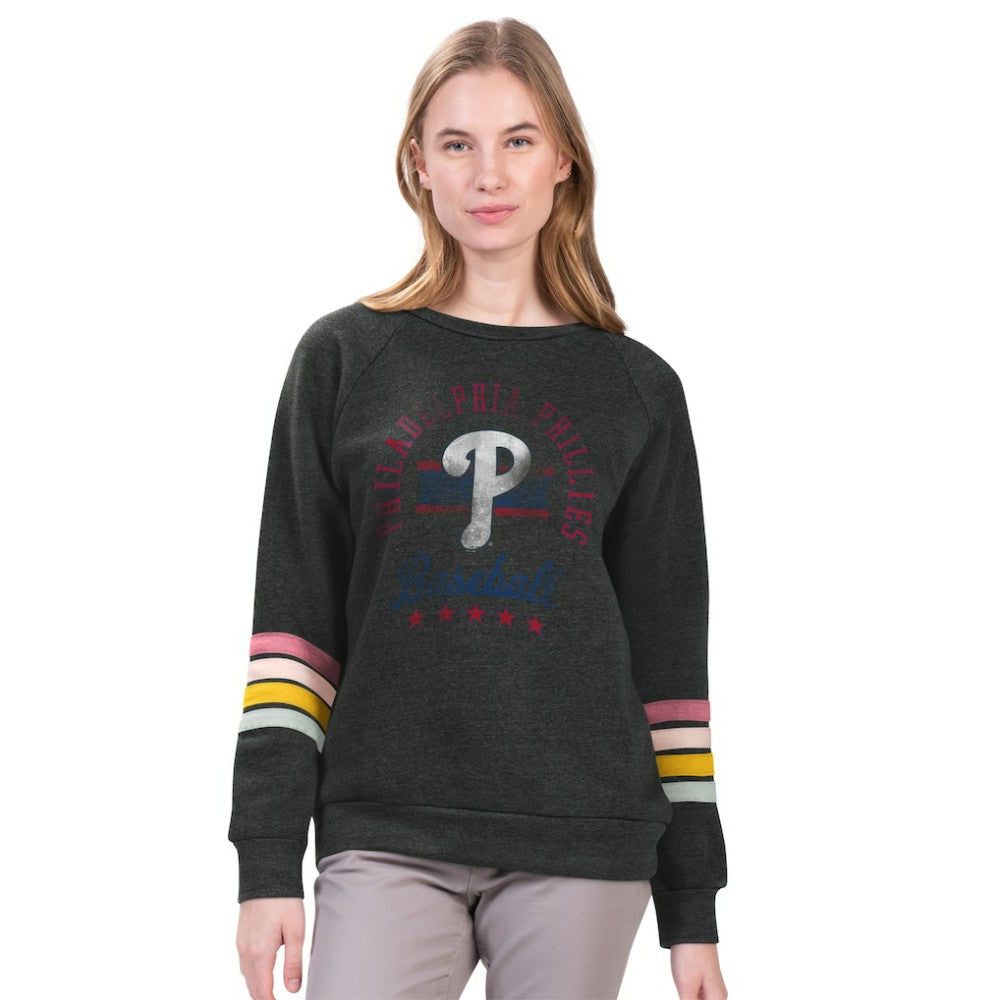 Philadelphia Phillies G-III 4Her by Carl Banks Women's Allana Stripe Pullover Sweatshirt - Charcoal