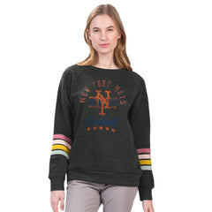 New York Mets G-III 4Her by Carl Banks Women's Allana Stripe Pullover Sweatshirt - Charcoal