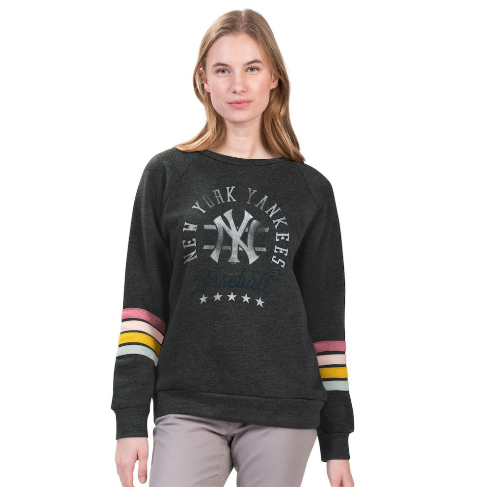 New York Yankees G-III 4Her by Carl Banks Women's Allana Stripe Pullover Sweatshirt - Charcoal