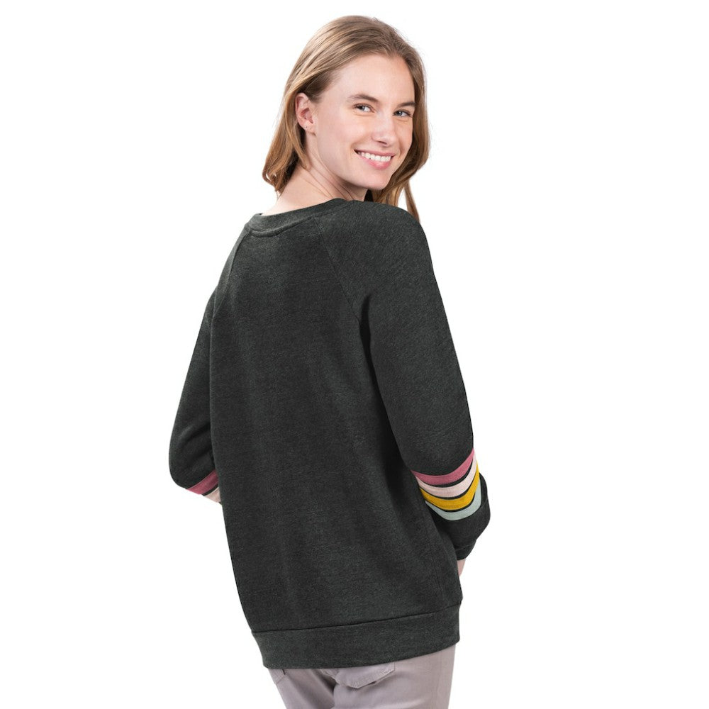 New York Yankees G-III 4Her by Carl Banks Women's Allana Stripe Pullover Sweatshirt - Charcoal