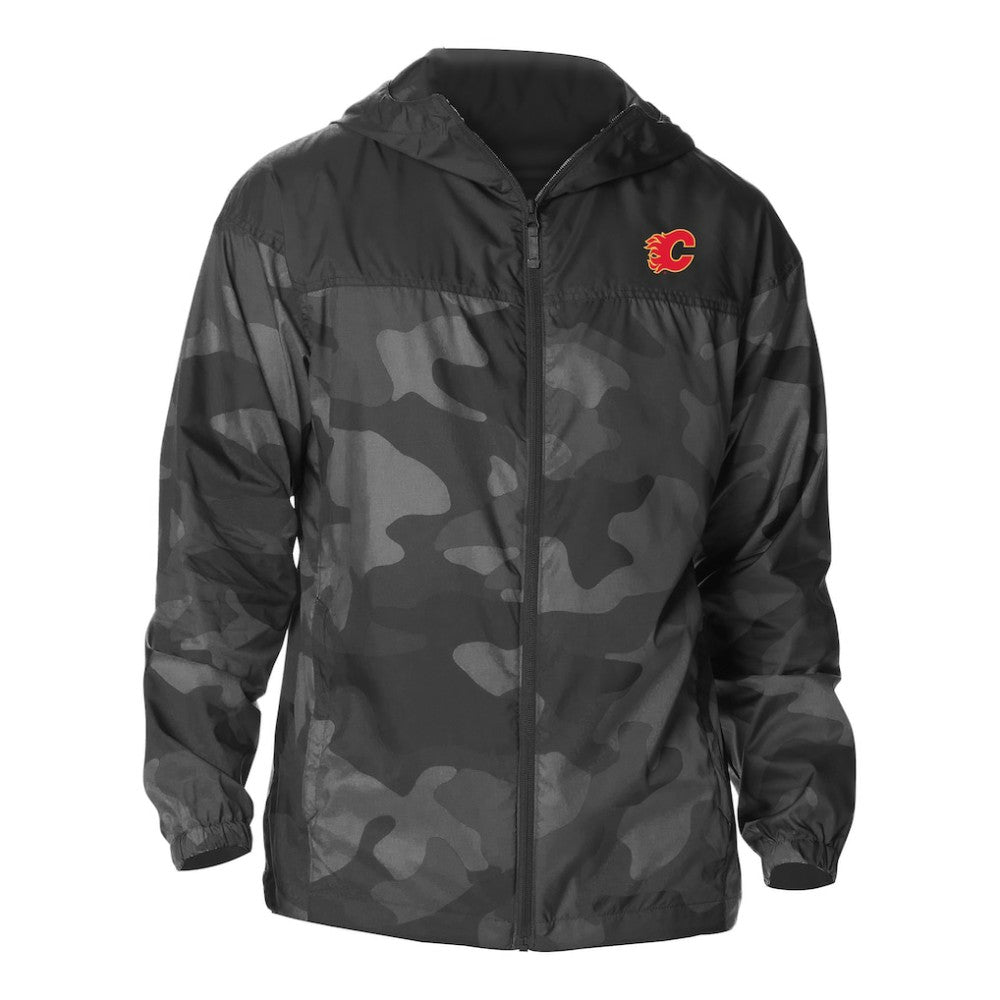 Calgary Flames Columbia Camo Flash Challenger Omni-Shade Full-Zip Hoodie Windbreaker Black