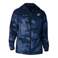 Columbus Blue Jackets Columbia Camo Flash Challenger Omni-Shade Full-Zip Hoodie Windbreaker Navy