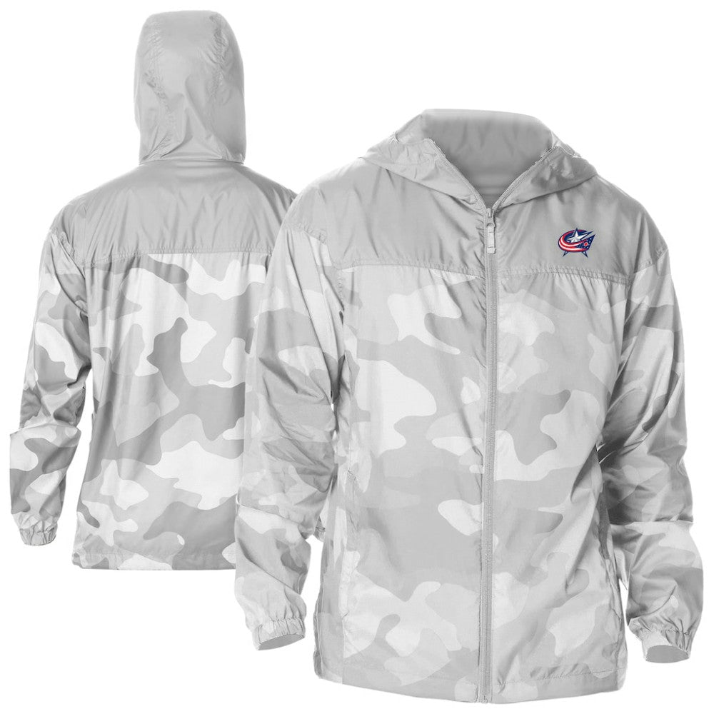 Columbus Blue Jackets Columbia Camo Flash Challenger Omni-Shade Full-Zip Hoodie Windbreaker Gray