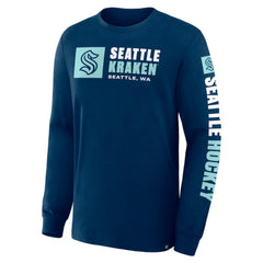 Seattle Kraken Fanatics Goal Crease Legacy Long Sleeve T-Shirt Navy