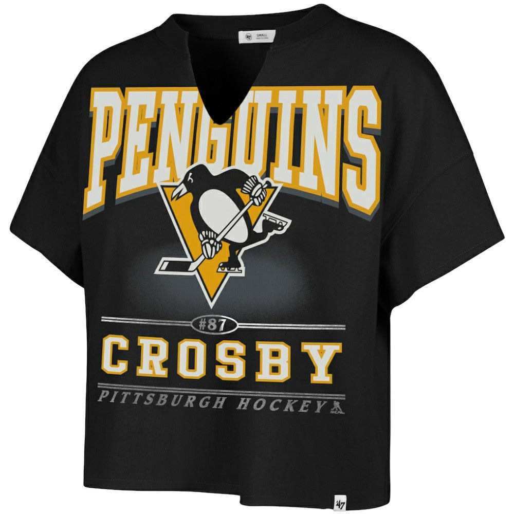 Sidney Crosby Pittsburgh Penguins '47 Women's Elation Name & Number Oversized Notch Neck T-Shirt Black