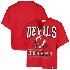 Jack Hughes New Jersey Devils '47 Women's Elation Name & Number Oversized Notch Neck T-Shirt Red