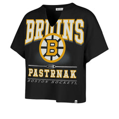 David Pastrnak Boston Bruins '47 Women's Elation Name & Number Oversized Notch Neck T-Shirt Black
