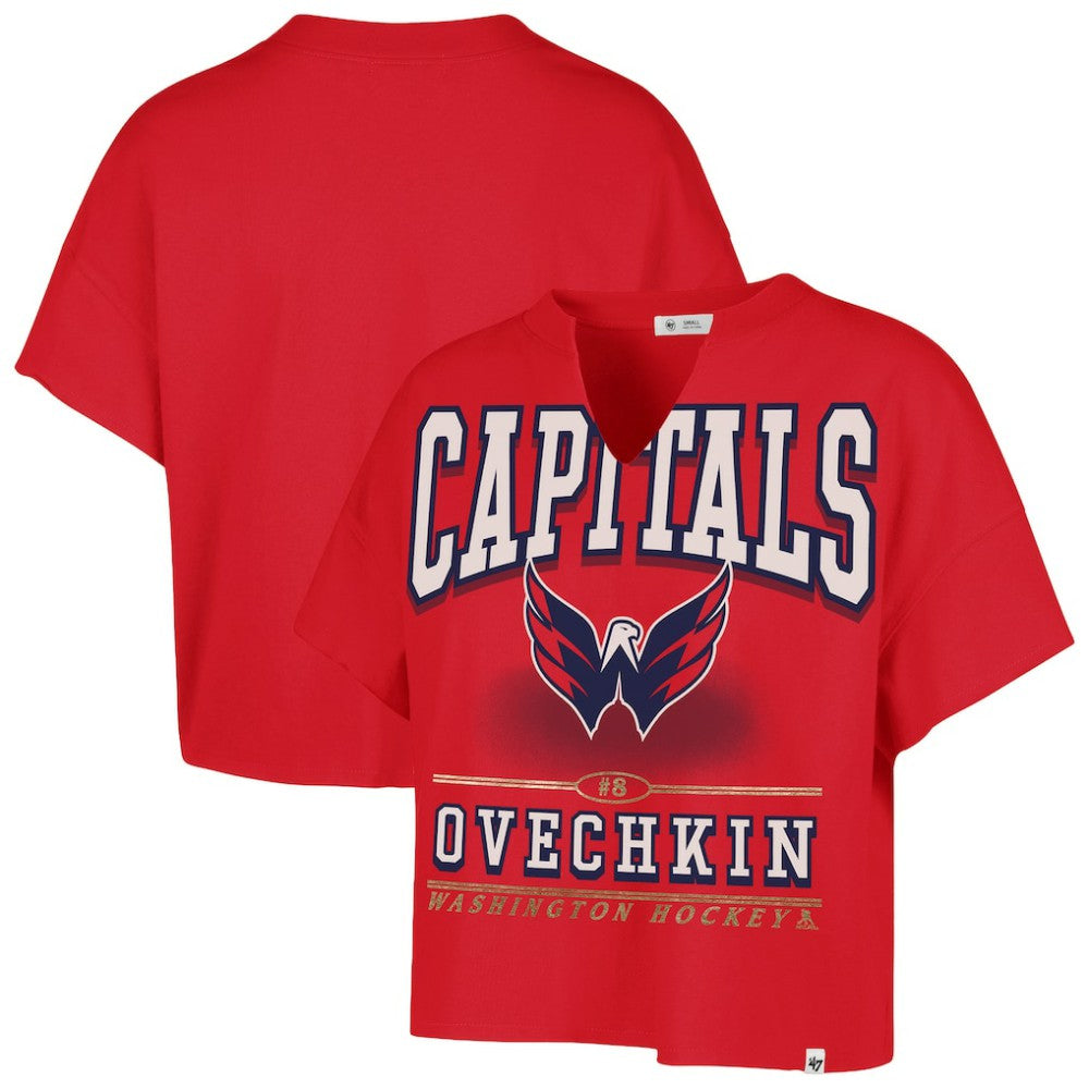 Alexander Ovechkin Washington Capitals '47 Women's Elation Name & Number Oversized Notch Neck T-Shirt Red