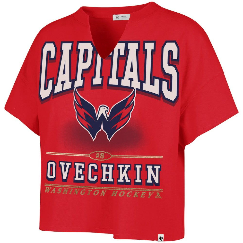 Alexander Ovechkin Washington Capitals '47 Women's Elation Name & Number Oversized Notch Neck T-Shirt Red
