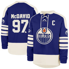 Connor McDavid Edmonton Oilers '47 Player Name & Number Sweep Check Eternal Lacer Sweatshirt Royal