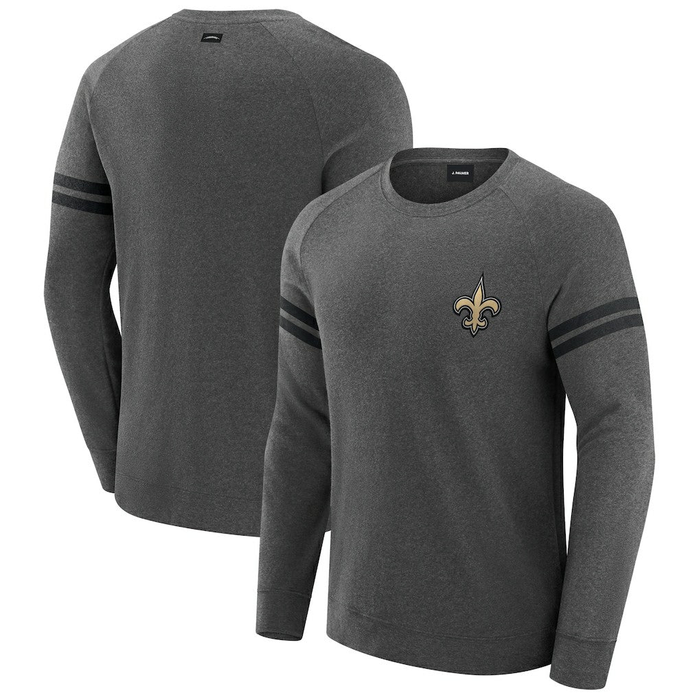 New Orleans Saints J. Palmer Players Lounge Raglan Tri-Blend Sweatshirt - Dark Heather Gray online