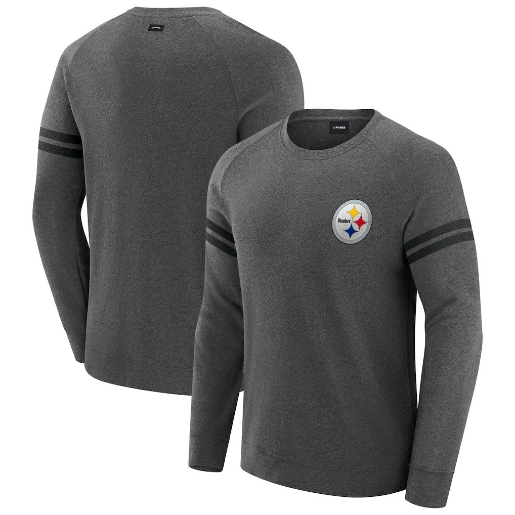 Pittsburgh Steelers J. Palmer Players Lounge Raglan Tri-Blend Sweatshirt - Dark Heather Gray on sale