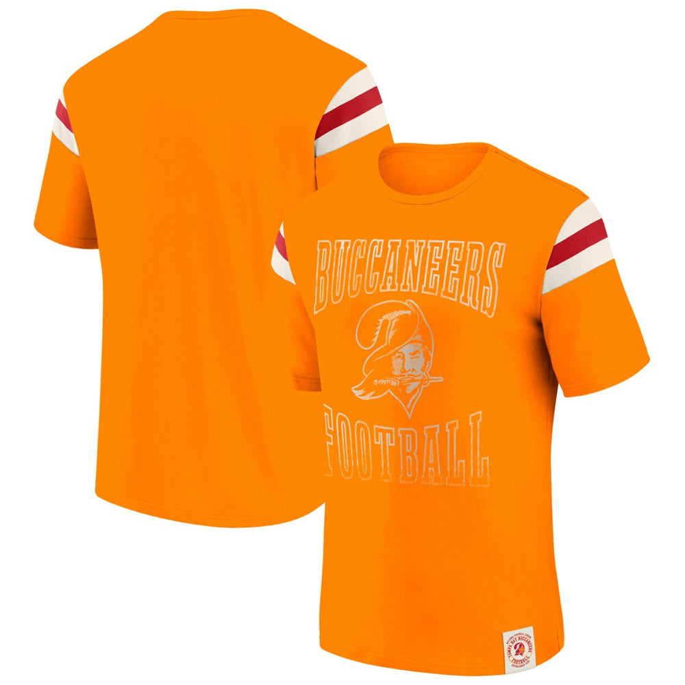 Tampa Bay Buccaneers Darius Rucker Collection Distressed Throwback Shoulder Stripe T-Shirt - Orange online