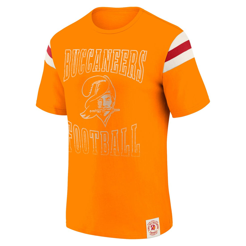 Tampa Bay Buccaneers Darius Rucker Collection Distressed Throwback Shoulder Stripe T-Shirt - Orange online