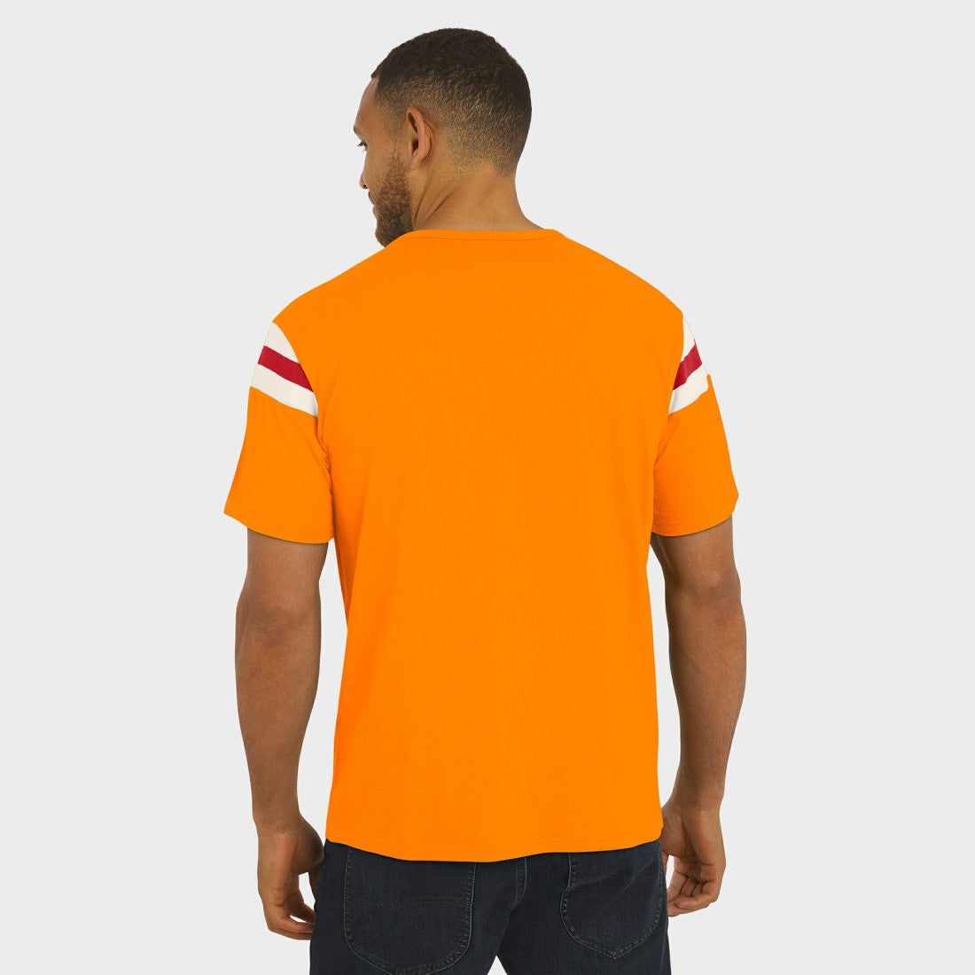Tampa Bay Buccaneers Darius Rucker Collection Distressed Throwback Shoulder Stripe T-Shirt - Orange online
