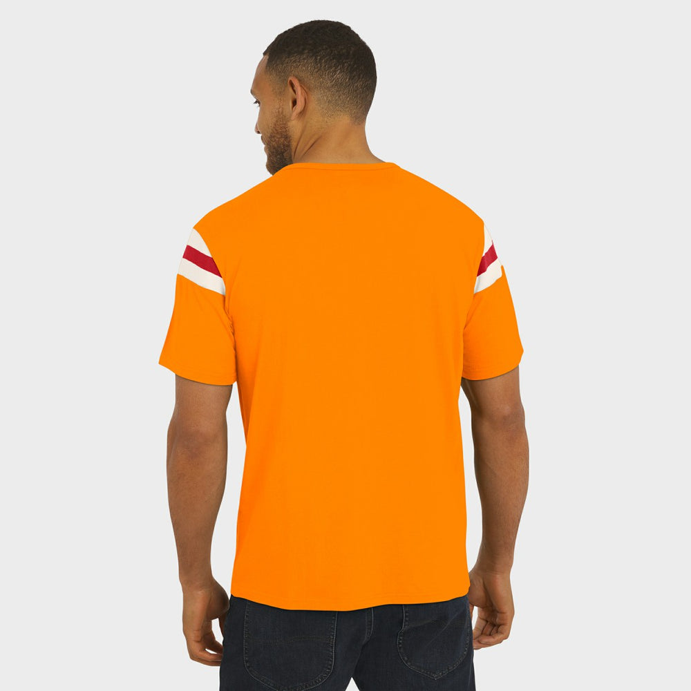 Tampa Bay Buccaneers Darius Rucker Collection Distressed Throwback Shoulder Stripe T-Shirt - Orange online