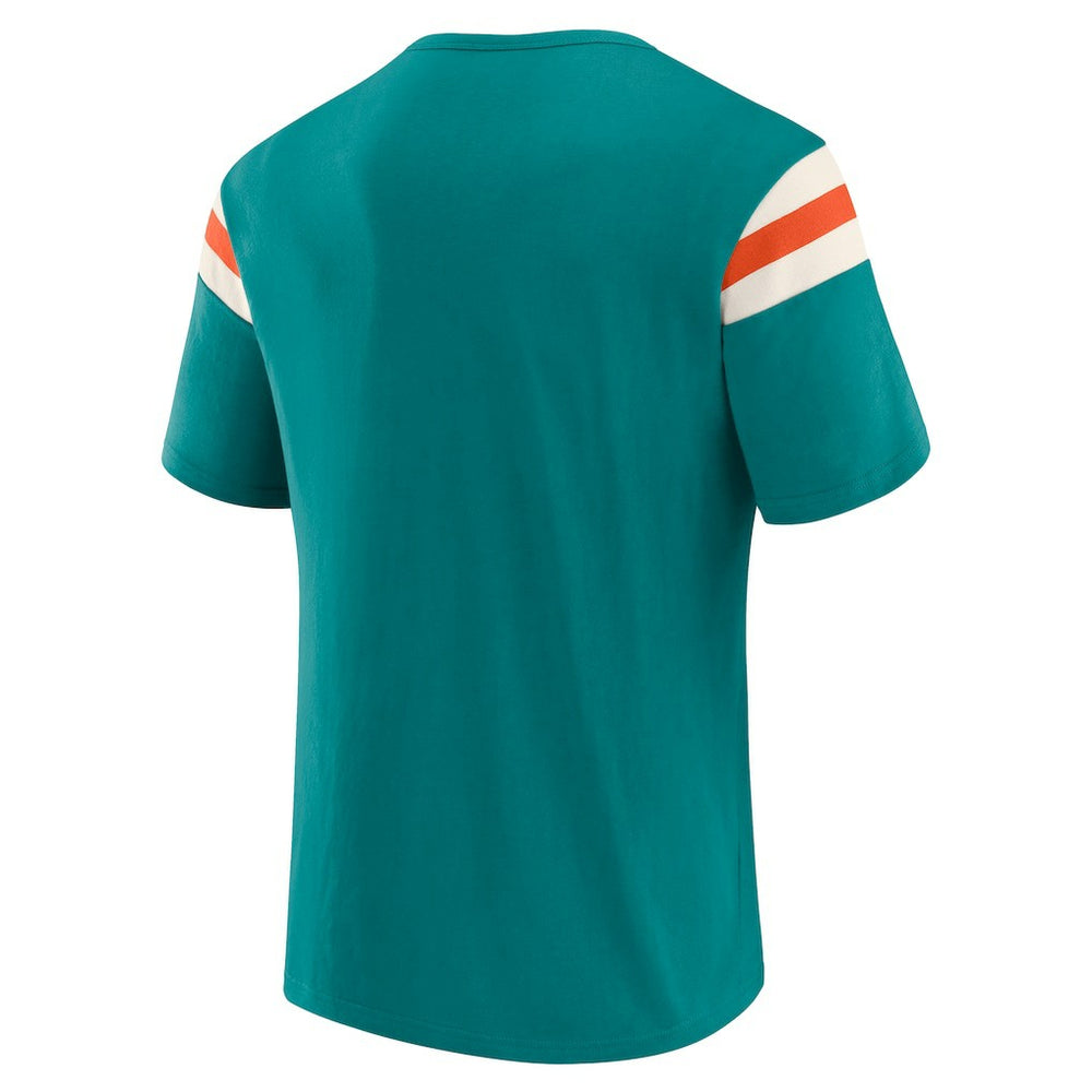 Miami Dolphins Darius Rucker Collection Distressed Throwback Shoulder Stripe T-Shirt - Aqua on sale