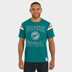 Miami Dolphins Darius Rucker Collection Distressed Throwback Shoulder Stripe T-Shirt - Aqua on sale