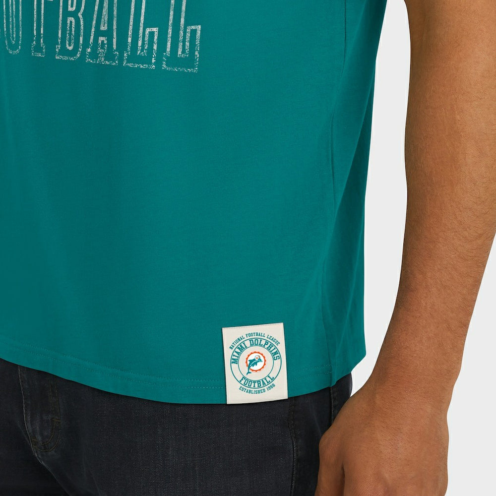 Miami Dolphins Darius Rucker Collection Distressed Throwback Shoulder Stripe T-Shirt - Aqua on sale