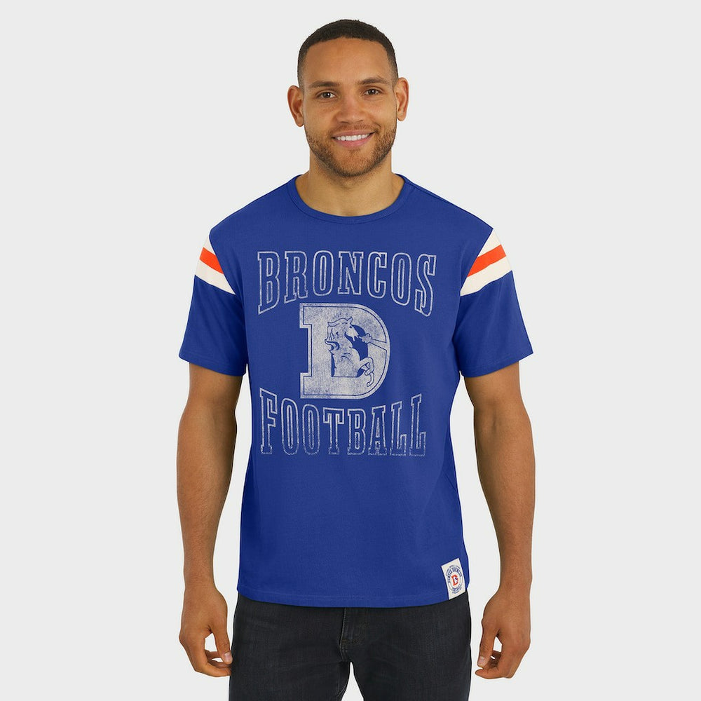 Denver Broncos Darius Rucker Collection Distressed Throwback Shoulder Stripe T-Shirt - Royal for sale