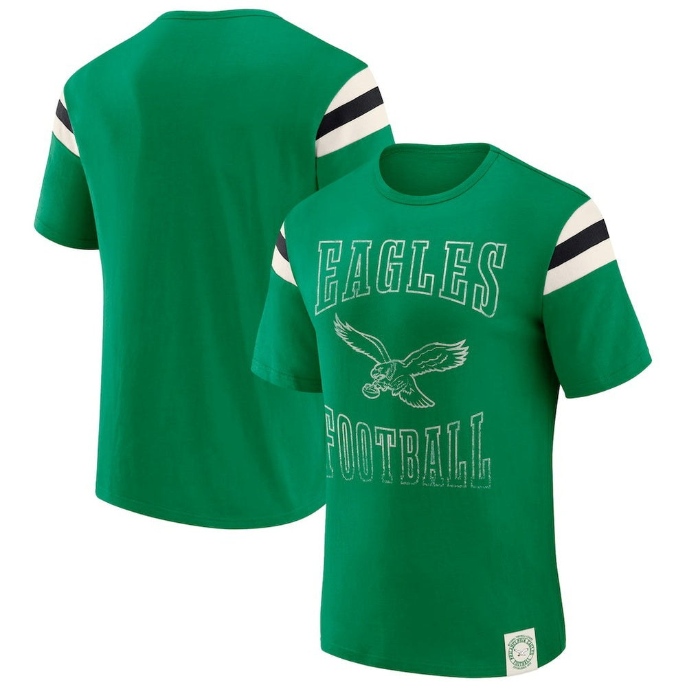Philadelphia Eagles Darius Rucker Collection Distressed Throwback Shoulder Stripe T-Shirt - Kelly Green cheap