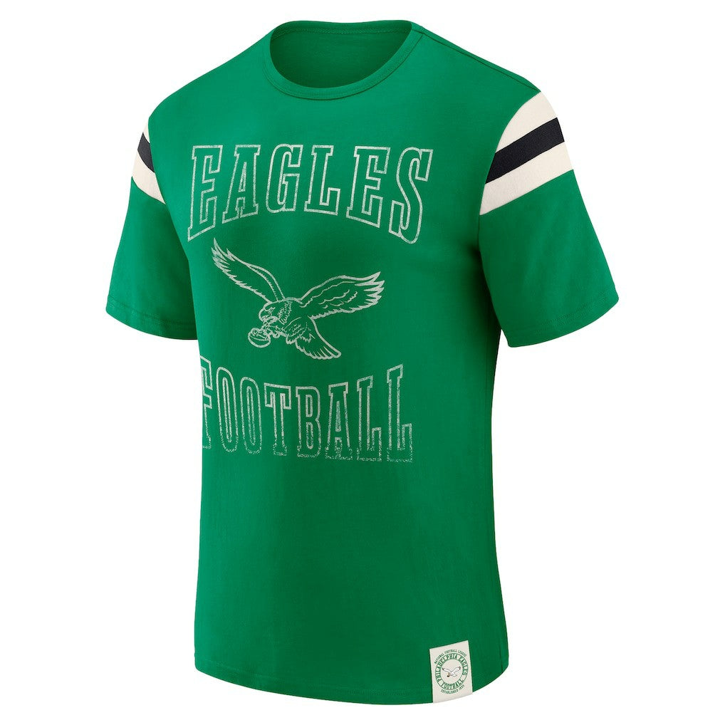 Philadelphia Eagles Darius Rucker Collection Distressed Throwback Shoulder Stripe T-Shirt - Kelly Green cheap