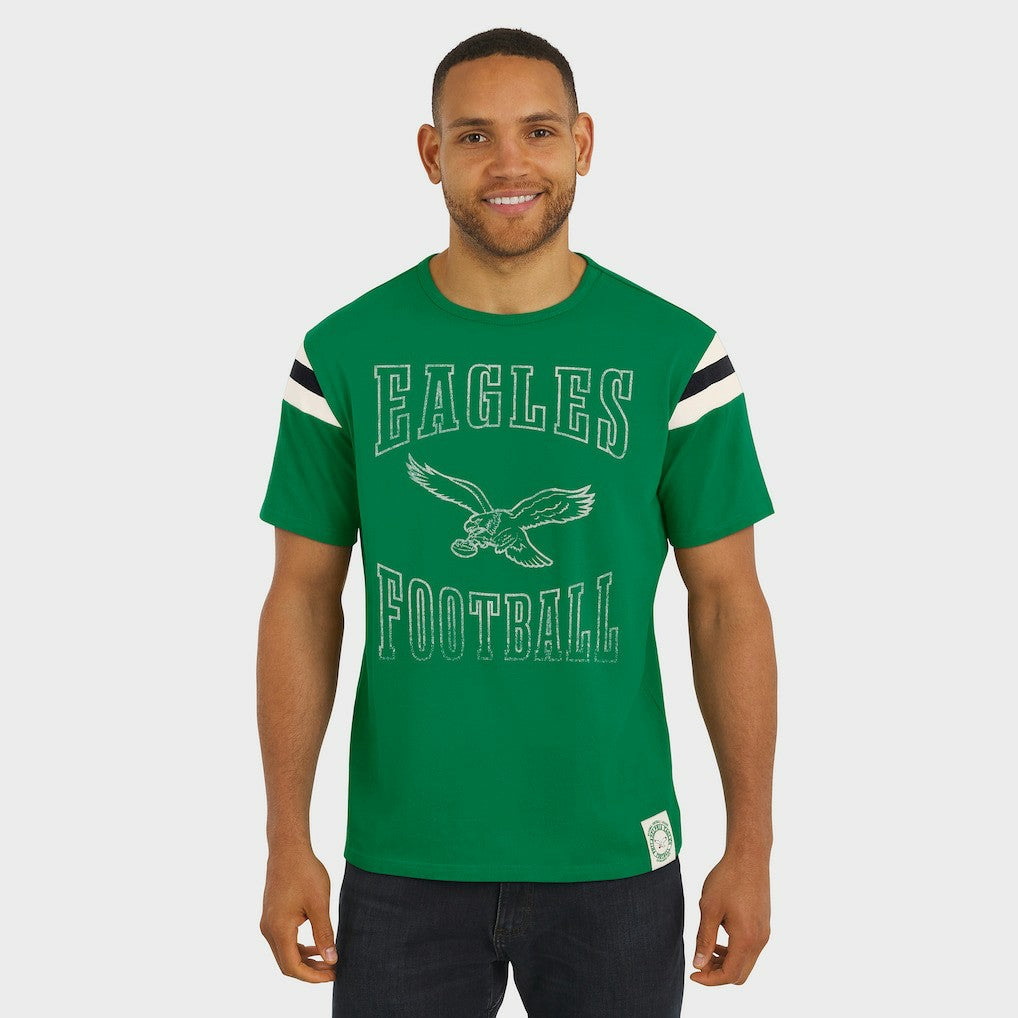 Philadelphia Eagles Darius Rucker Collection Distressed Throwback Shoulder Stripe T-Shirt - Kelly Green cheap