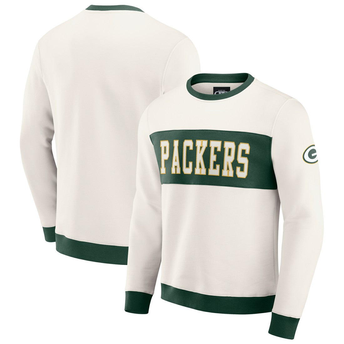 Green Bay Packers Darius Rucker Collection Colorblock Pullover Sweatshirt - Cream on sale