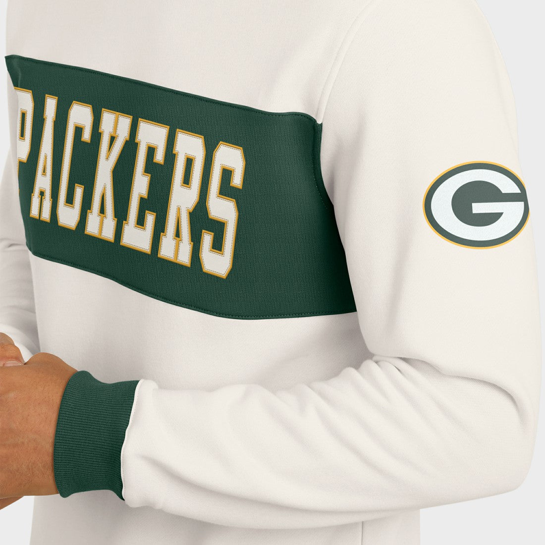 Green Bay Packers Darius Rucker Collection Colorblock Pullover Sweatshirt - Cream on sale