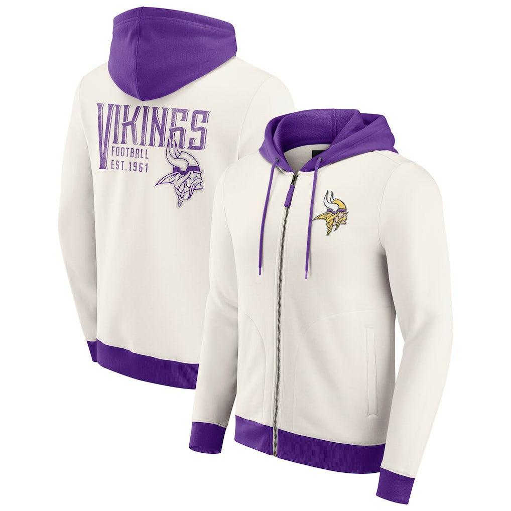 Minnesota Vikings Darius Rucker Collection Distressed Graphics Full-Zip Hoodie - Cream cheap