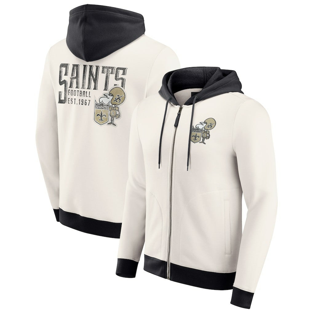 New Orleans Saints Darius Rucker Collection Distressed Graphics Full-Zip Hoodie - Cream for sale