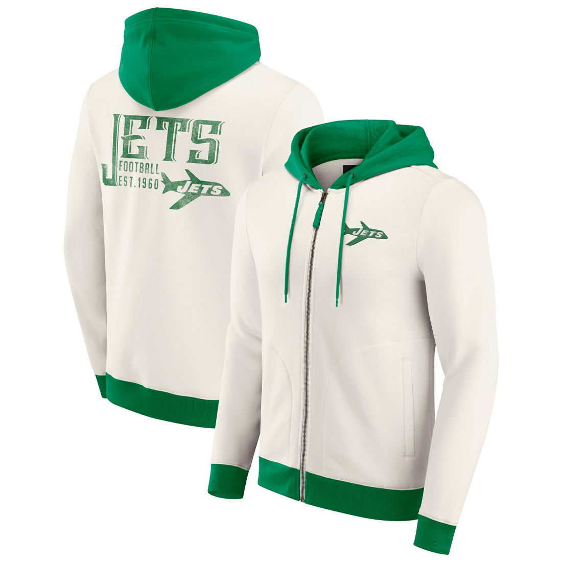 New York Jets Darius Rucker Collection Distressed Graphics Full-Zip Hoodie - Cream discount