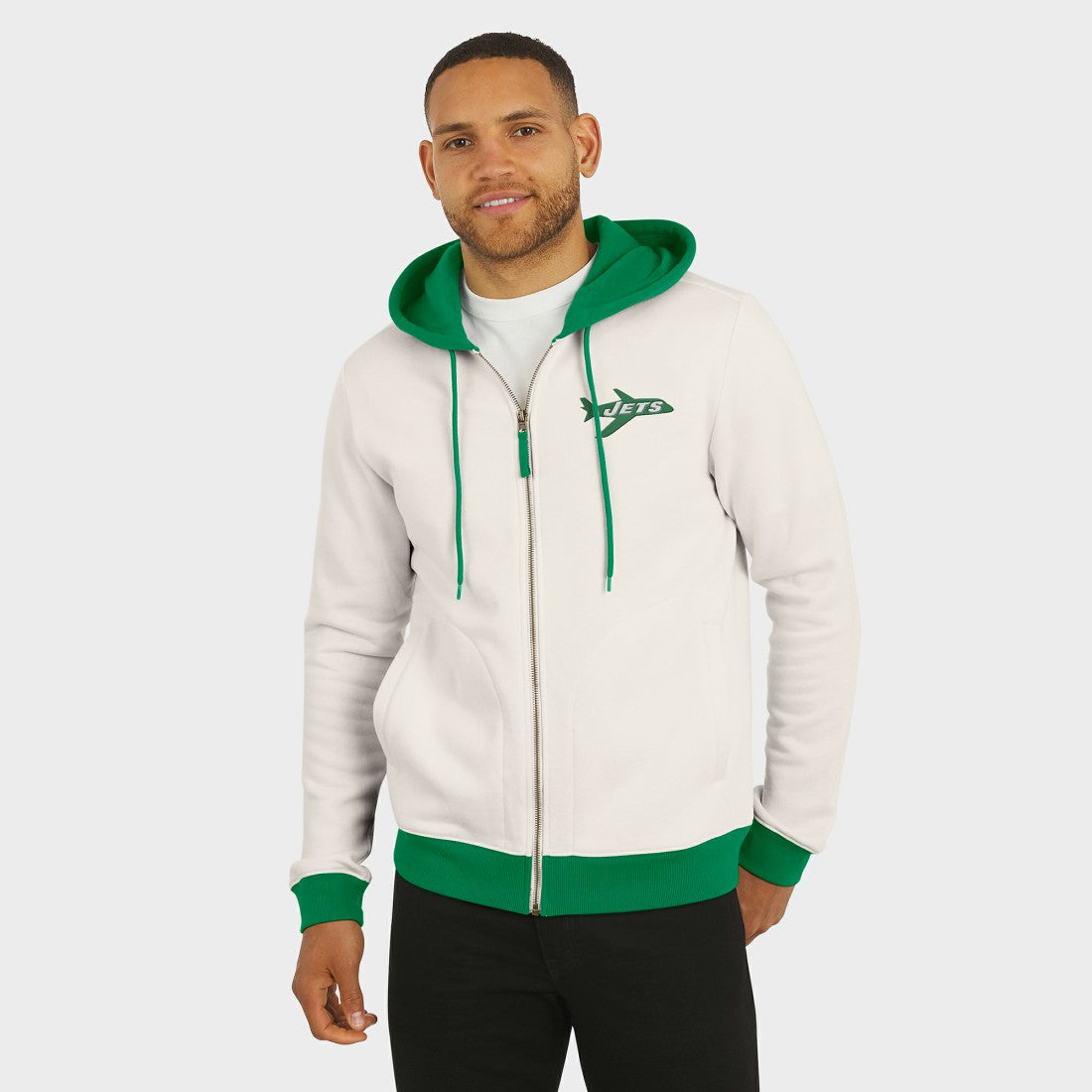 New York Jets Darius Rucker Collection Distressed Graphics Full-Zip Hoodie - Cream discount