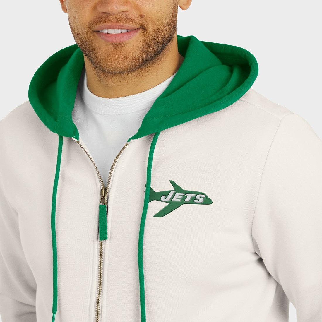 New York Jets Darius Rucker Collection Distressed Graphics Full-Zip Hoodie - Cream discount