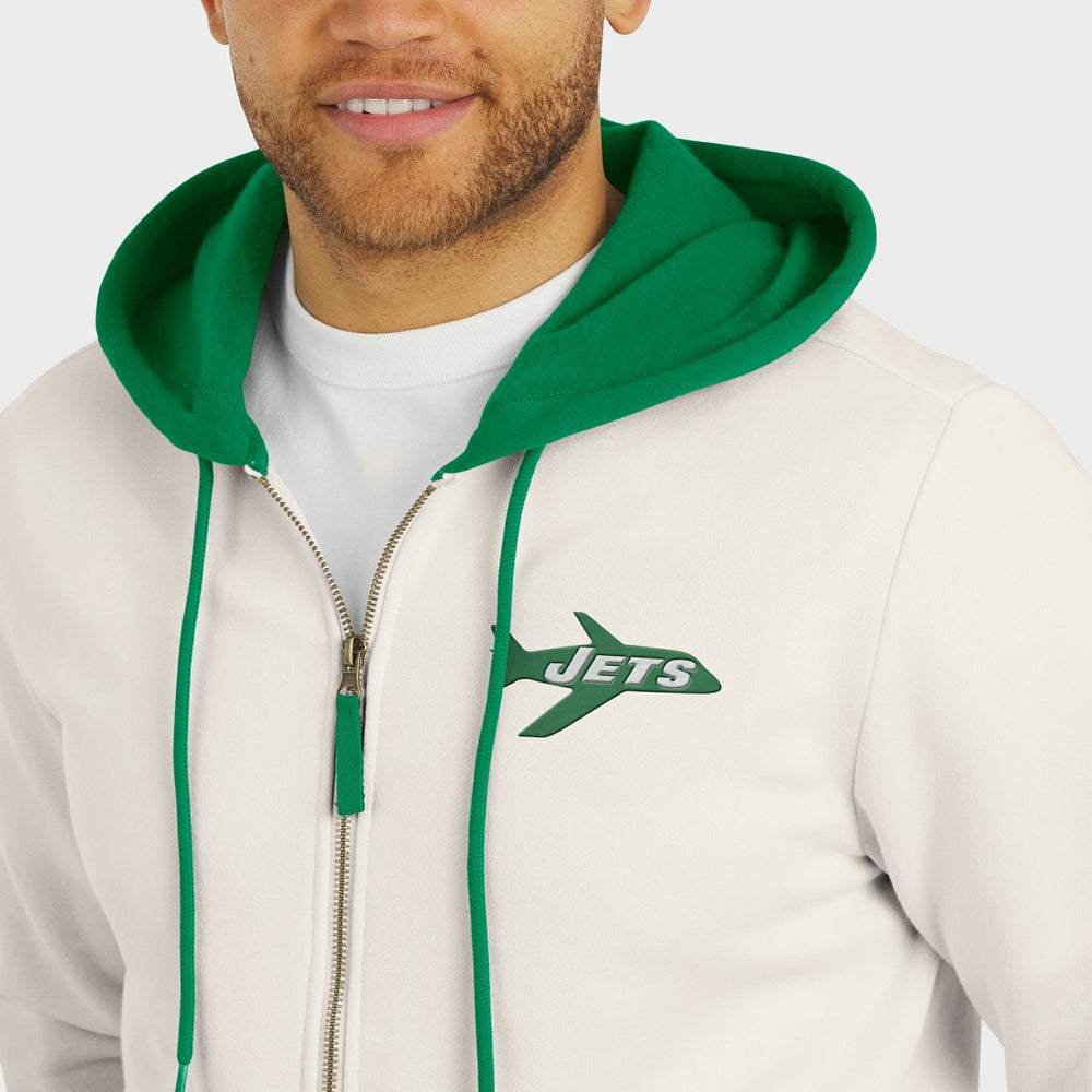 New York Jets Darius Rucker Collection Distressed Graphics Full-Zip Hoodie - Cream discount