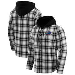 Buffalo Bills NFL x Darius Rucker Collection Plaid Flannel Quilted Full-Snap Hooded Shacket - Black for sale