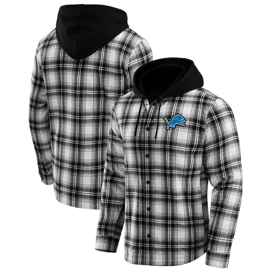 Detroit Lions NFL x Darius Rucker Collection Plaid Flannel Quilted Full-Snap Hooded Shacket - Black outlet