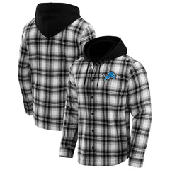 Detroit Lions NFL x Darius Rucker Collection Plaid Flannel Quilted Full-Snap Hooded Shacket - Black outlet